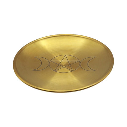 altar plate- gold with triple moon pentacle symbol