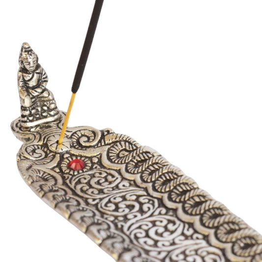 Aluminium Leaf Incense Stick Holder/ Ash Catcher With Buddha