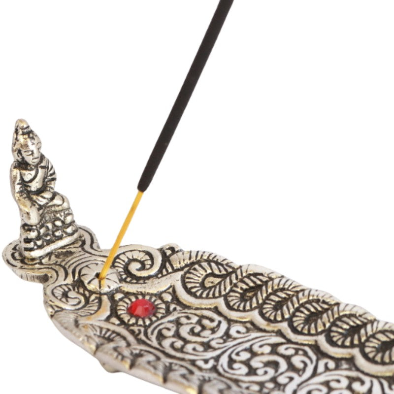 Aluminium Leaf Incense Stick Holder/ Ash Catcher With Buddha