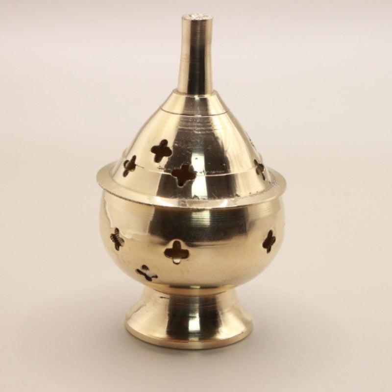 brass incense cone burner on stand