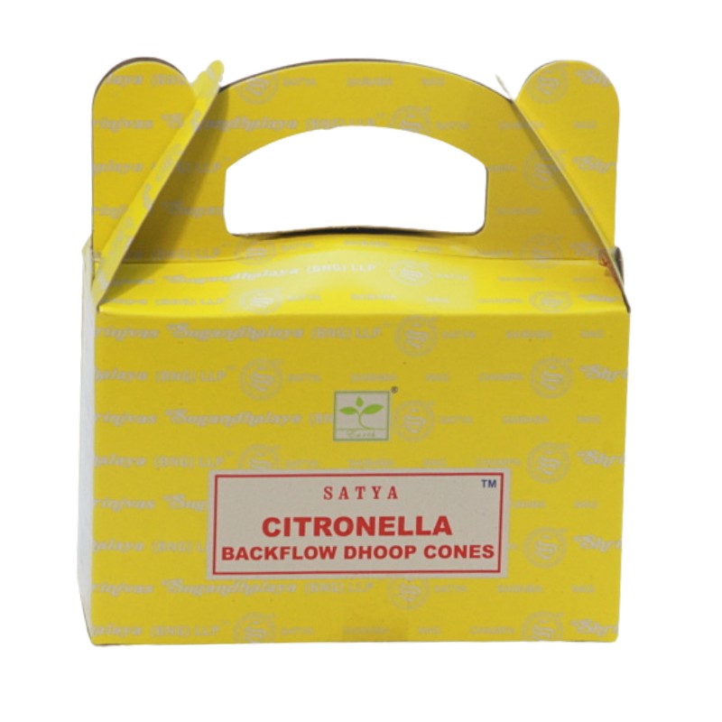 yellow box of satya backflow citronella incense cones