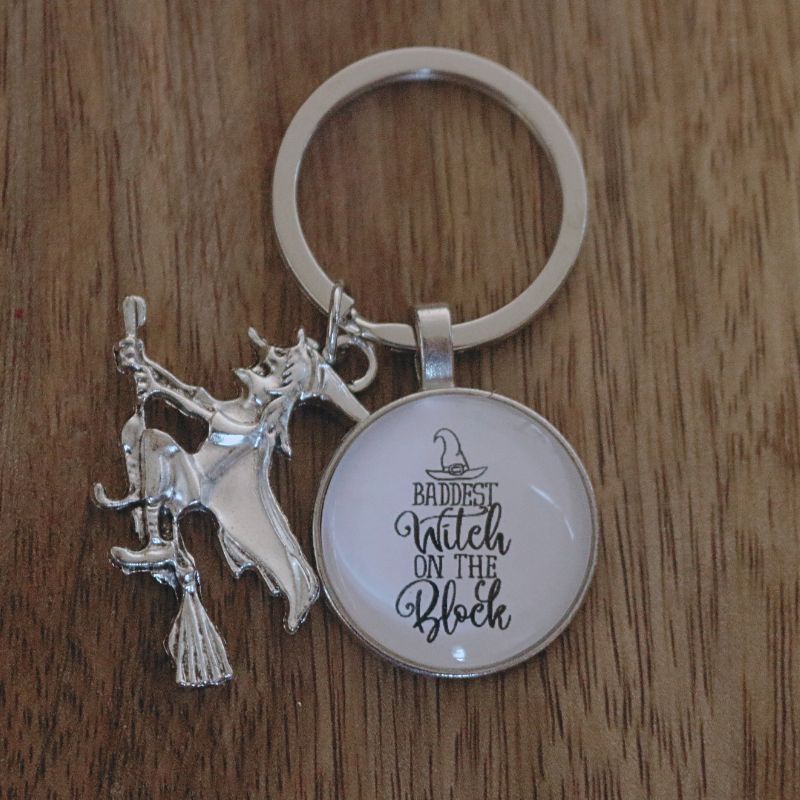 Baddest Witch Witchy Key Ring, Bag Charm Or Wallet Accessory- White