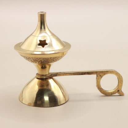 Brass Incense Cone Burner On Stand With Handle