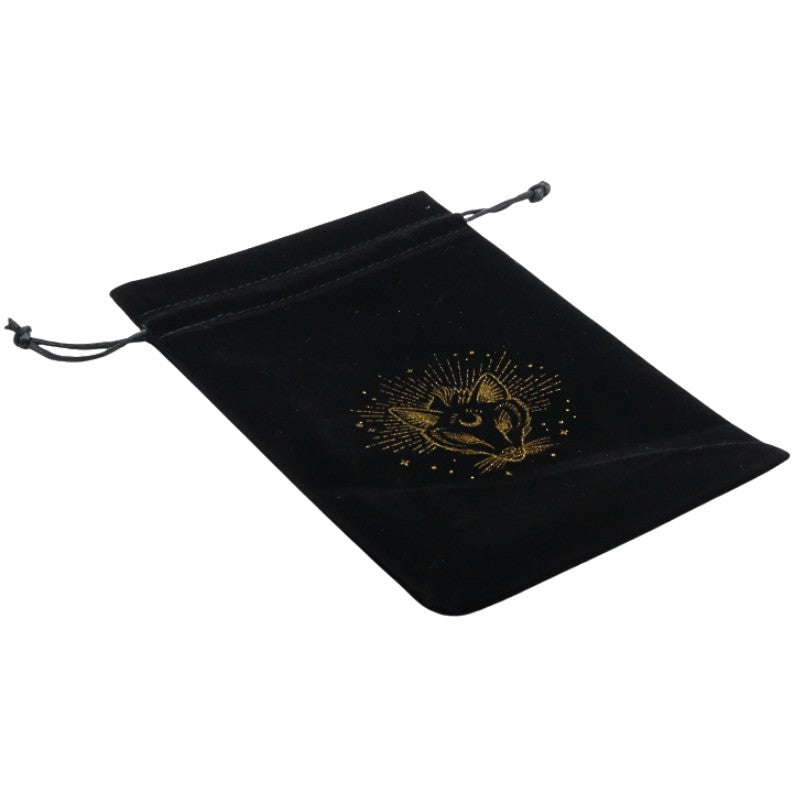 black velvet tarot bag with gold for head on front