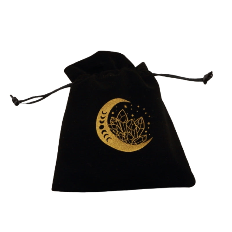 Crescent Moon Phases and Crystals Velvet Tarot Bag for Tarot and Oracle Cards 13cm x 18cm