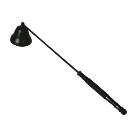 black, bell shaped candle snuffer on a white background