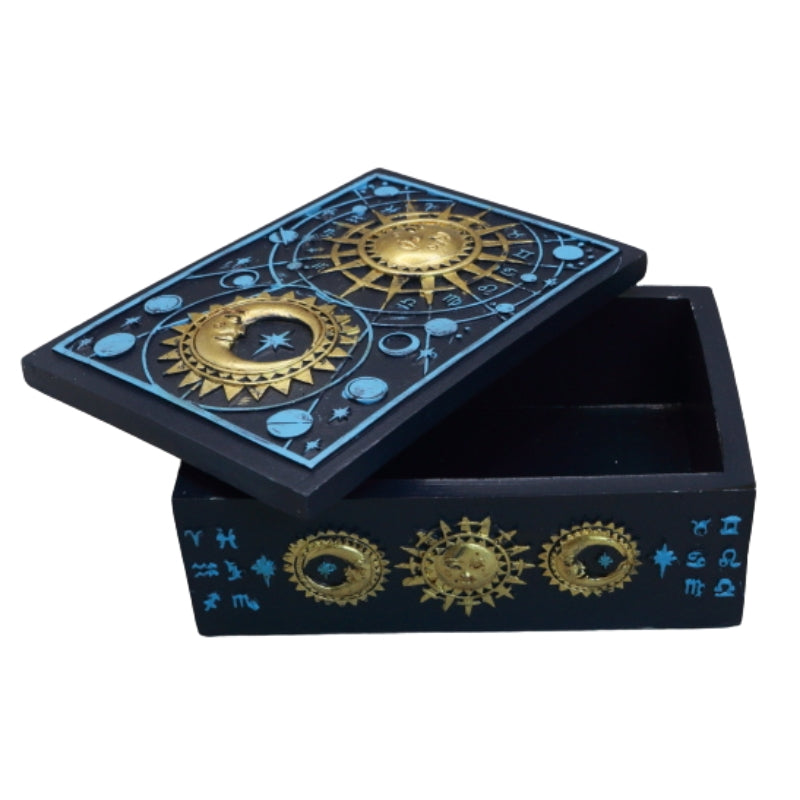 Blue & Gold Sun & Moon Tarot Card / Trinket Storage Box