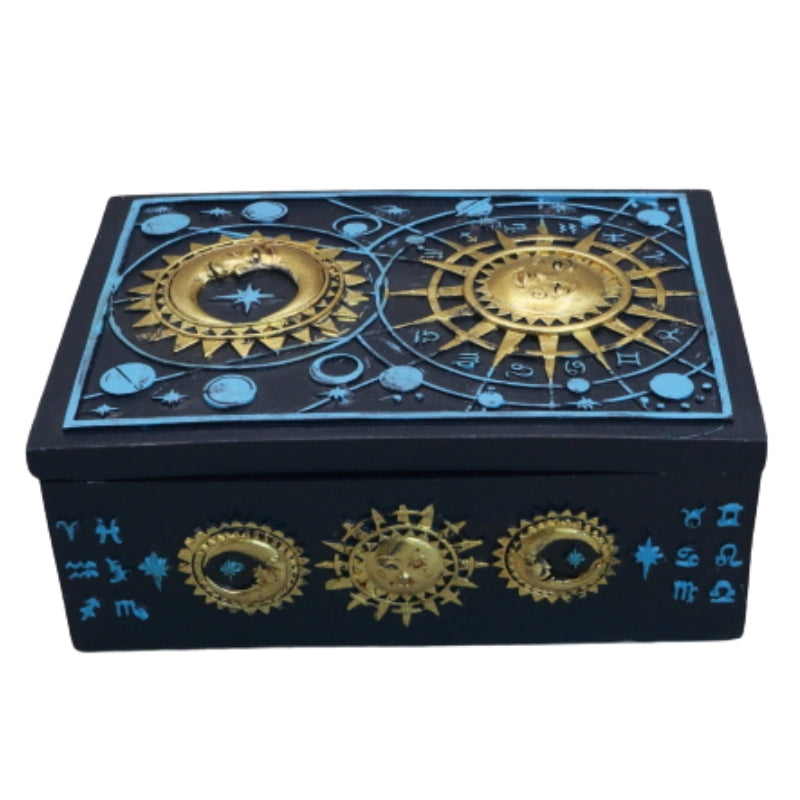 Blue & Gold Sun & Moon Tarot Card / Trinket Storage Box