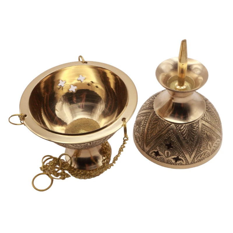 Embossed Brass Censer- Hanging Charcoal Incense Burner/ Thurible