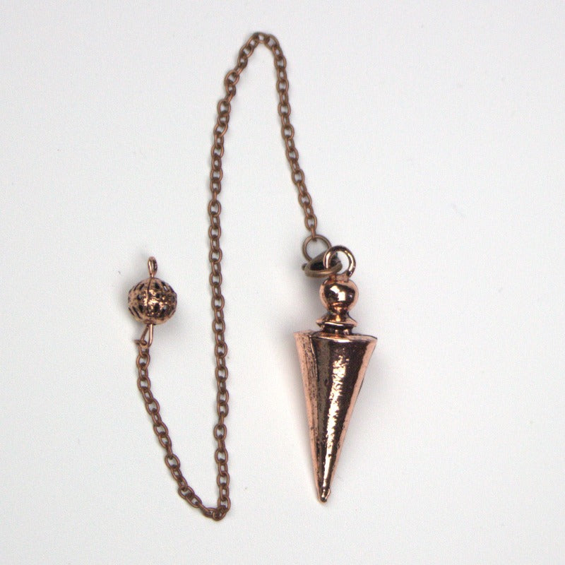 bronze conical metal pendulum on a white background