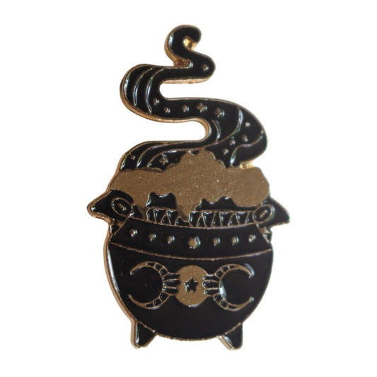 Black Cauldron Enamel Badge, Witchy Bag Charm Or Hat Pin