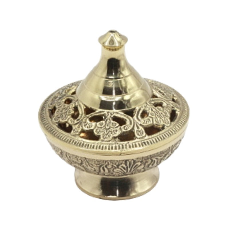 brass incense burner on a white background