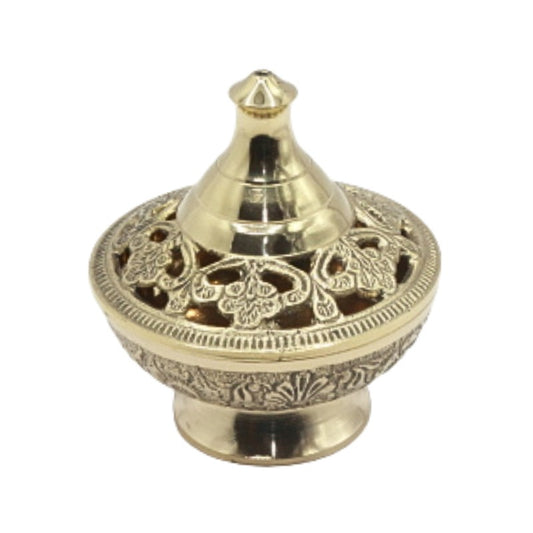 brass incense burner on a white background