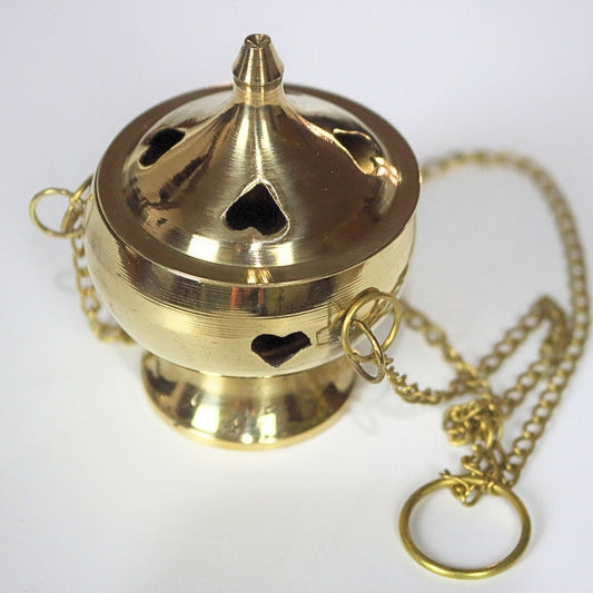 Brass Heart Censer- Hanging Charcoal Incense Burner/ Thurible 8cm