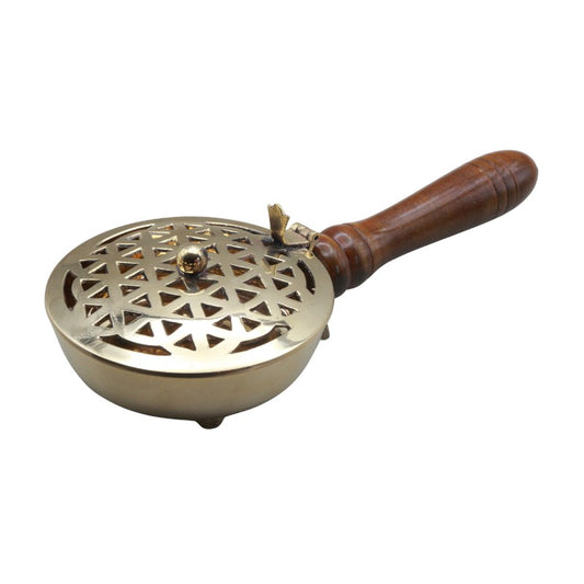 brass charcoal burner with wooden handle