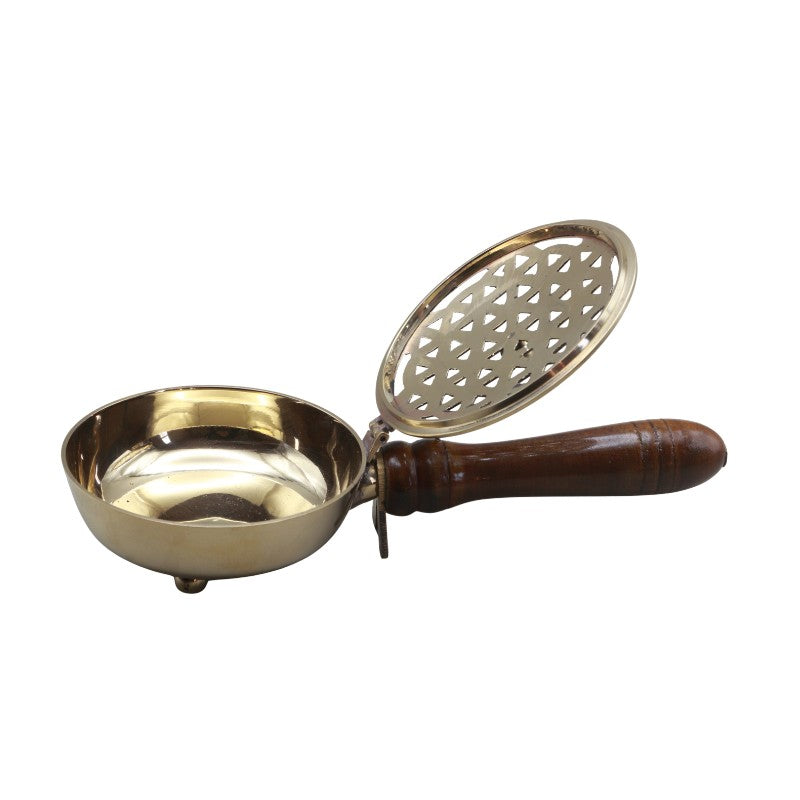 brass charcoal burner with wooden handle