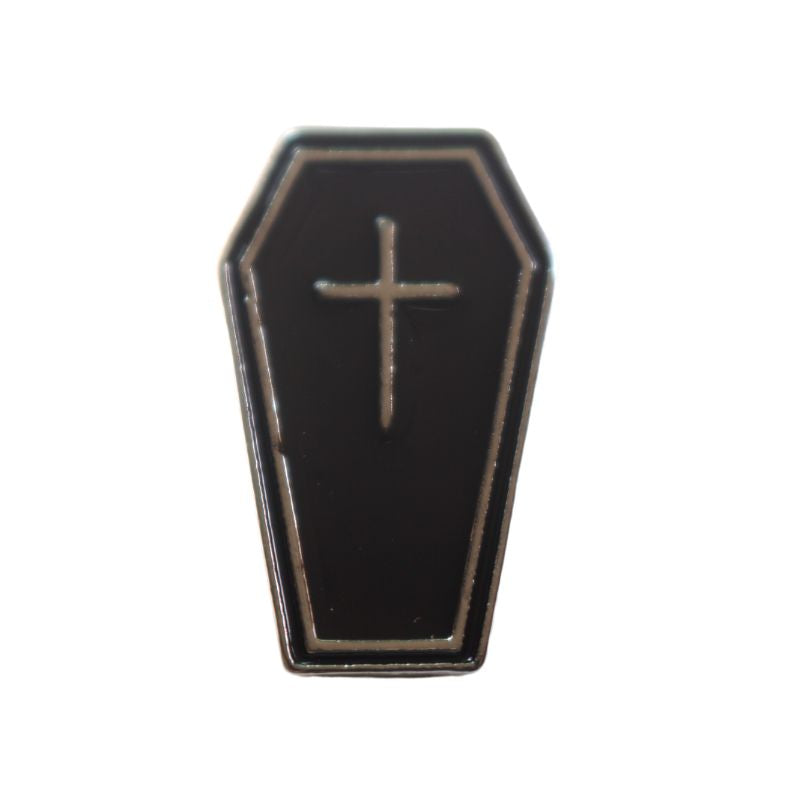 Gothic Coffin Enamel Badge, Witchy Bag Charm Or Hat Pin