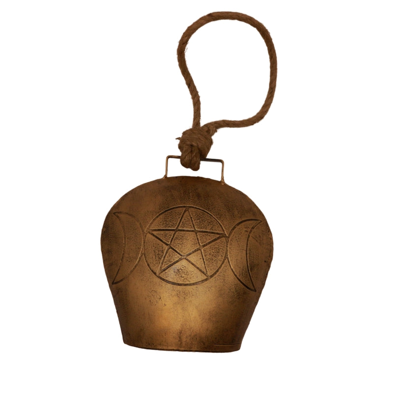 Large Rustic Iron Triple Moon Pentacle Cowbell- Witches Bells/ Protective Ward
