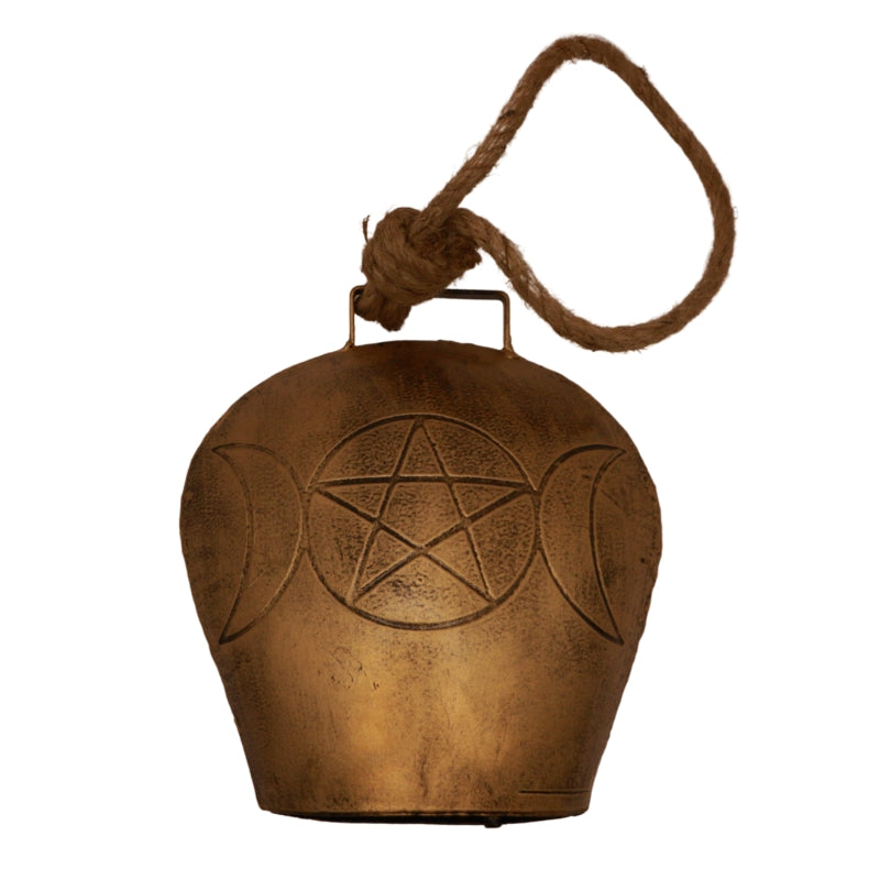 Large Rustic Iron Triple Moon Pentacle Cowbell- Witches Bells/ Protective Ward
