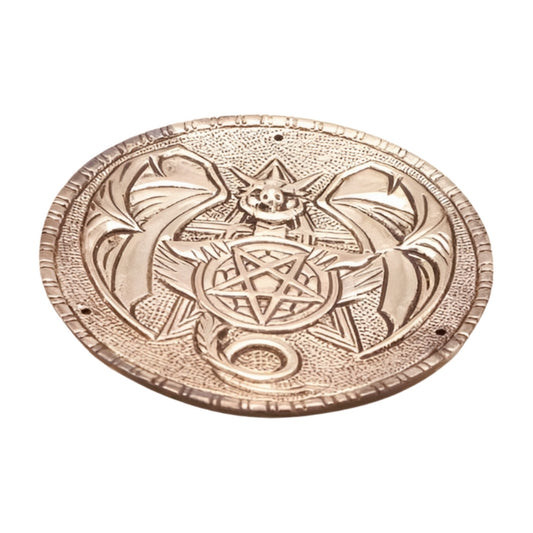 aluminium incense holder with a dragon and pentacle design