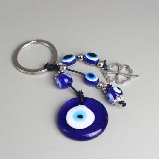 Beaded Lucky Clover Evil Eye Protection Keyring,Wallet or Bag Charm