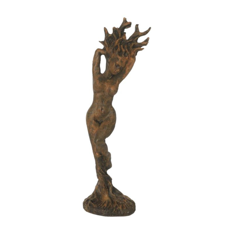 resin statue of a tree nymph with a white background