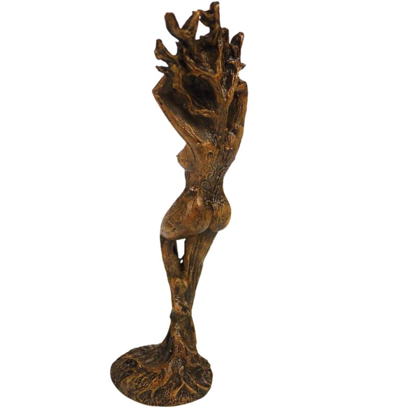 resin statue of a naked female tree nymph with a white background