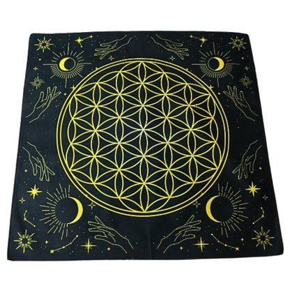 Black & yellow Flower Of Life  Tarot Cloth