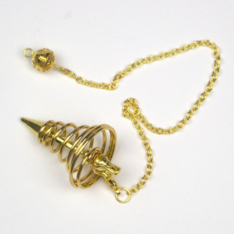 gold spiral pendulum on a white background