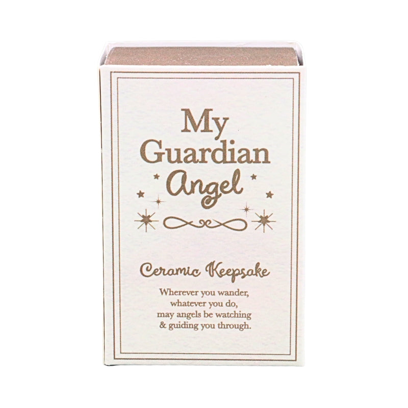 guardian angel keepsake box with gold writing on a white background