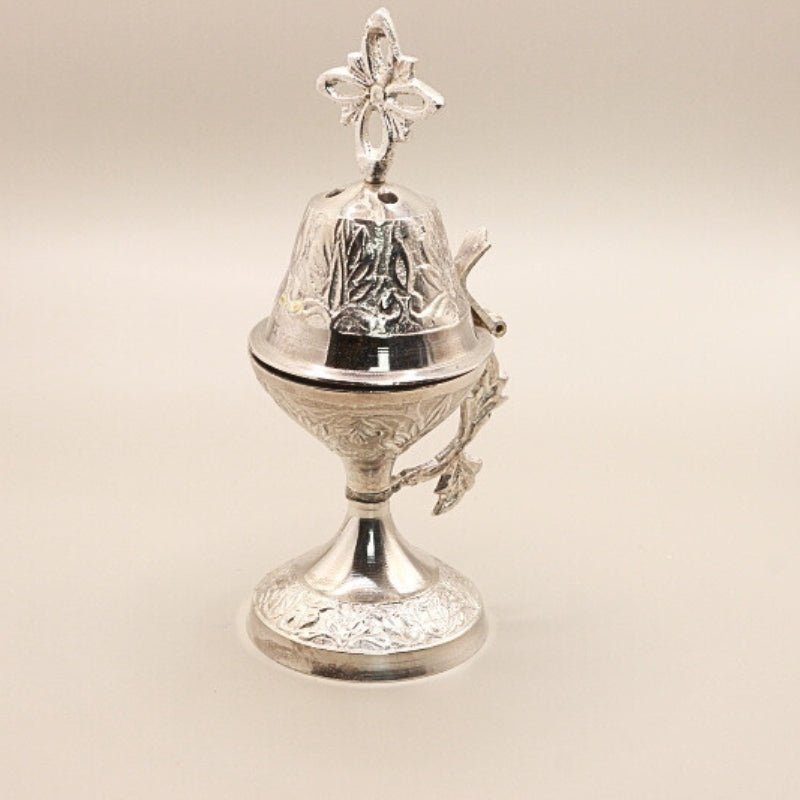 Silver Brass Charcoal Incense & Resin Burner With Handle