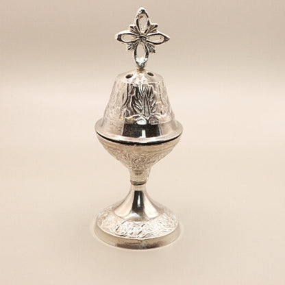 Silver Brass Charcoal Incense & Resin Burner With Handle