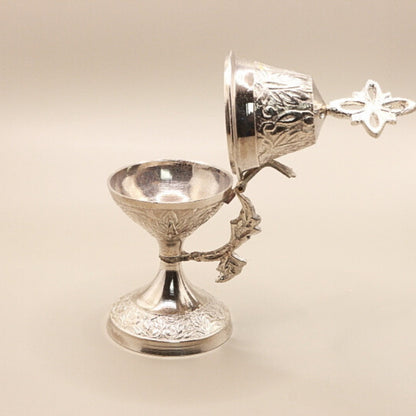 Silver Brass Charcoal Incense & Resin Burner With Handle