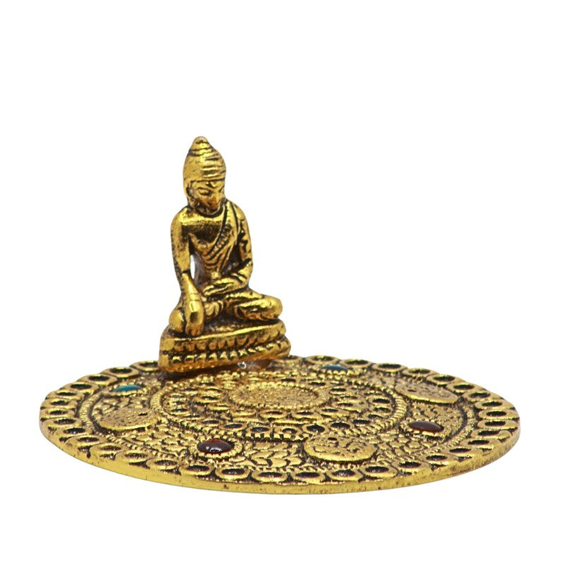 Aluminium Incense Stick Holder/ Ash Catcher With Buddha- Gold