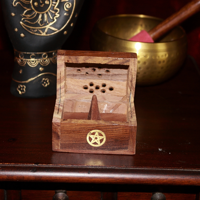 Pentacle Incense Cone Holder Box- Incense Coffin