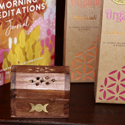 Triple Moon Incense Cone Holder Box- Incense Coffin