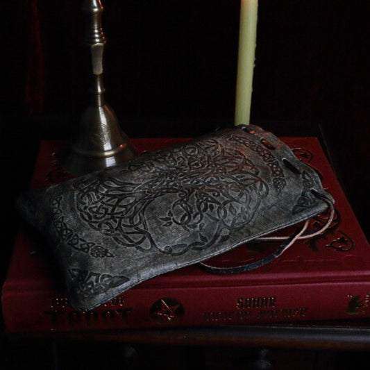 Tree  Of Life Leather Drawstring Tarot Bag for Tarot, Oracle Cards & Runes 12cm x 18cm