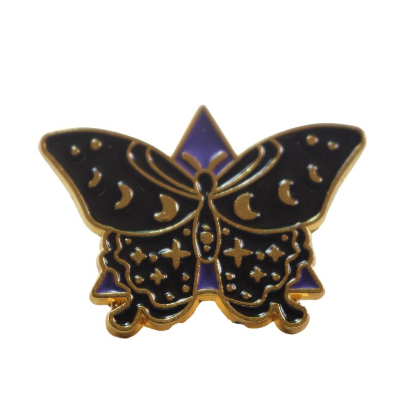 Witchy Lunar Moth Enamel Badge, Bag Charm Or Hat Pin