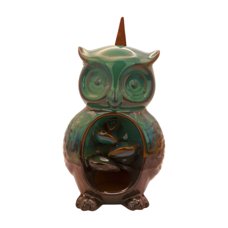 Wise Owl Ceramic Backflow Incense Cone Burner- Teal