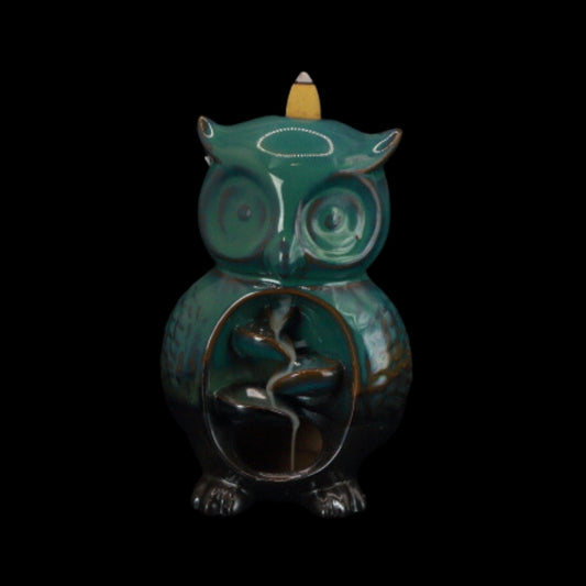 Wise Owl Ceramic Backflow Incense Cone Burner- Teal