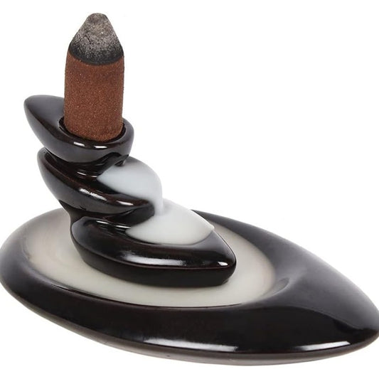 Ceramic Waterfall Backflow Incense Cone Burner- Pebbles