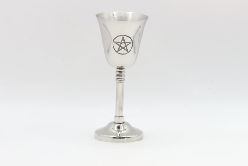 Stainless steel chalice with a pentacle engraved on the front