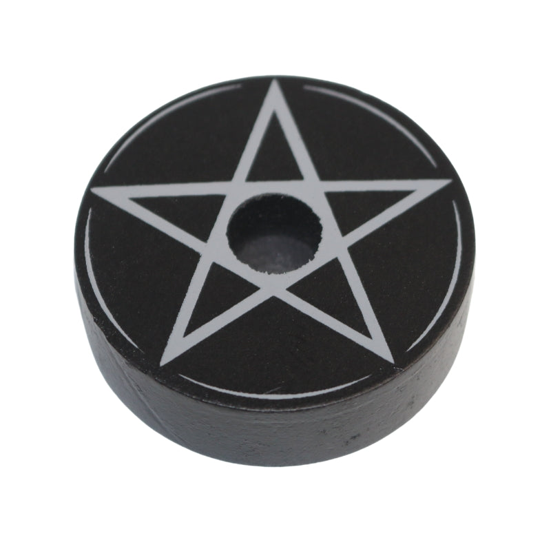 Black spell candle holder with pentacle design on top