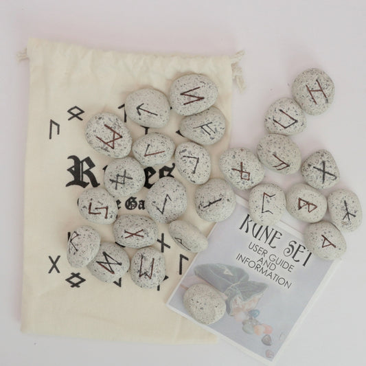 Ceramic Rune Stone Set-Elder Futhark Runes With Bag