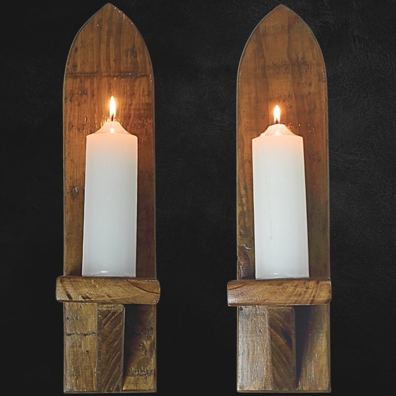 Handcrafted Rustic Style Wall Sconce Pair- Distressed Wall Mounted Candle Holder