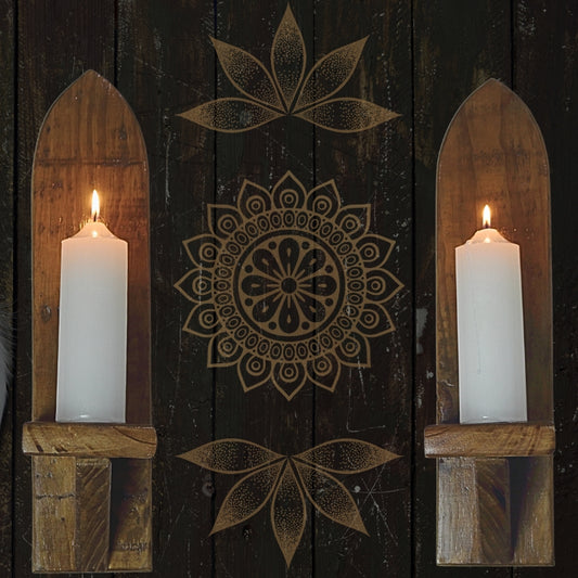 Handcrafted Rustic Style Wall Sconce Pair- Distressed Wall Mounted Candle Holder