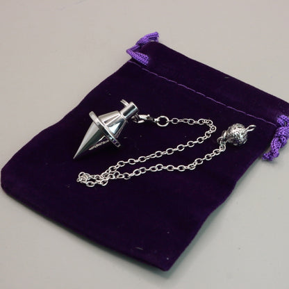 Silver Pendulum On Purple Velvet Bag