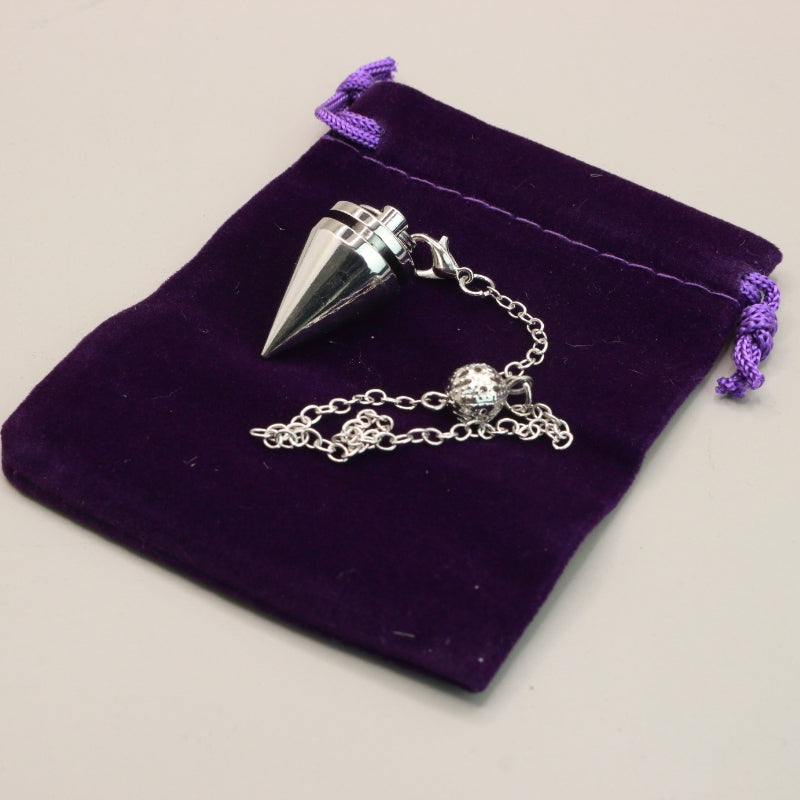 Silver Pendulum On Purple Velvet Bag