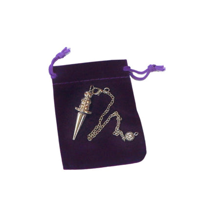 Silver Pendulum on purple velvet bag