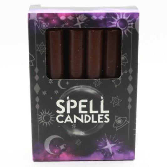 a pack of 12 brown coloured spell candles